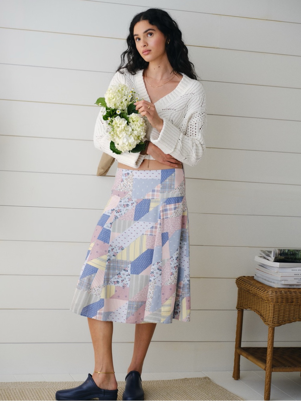 Abercrombie & Fitch Pastel Patchwork Midi Skirt - Pink, Blue, Yellow, Cream
